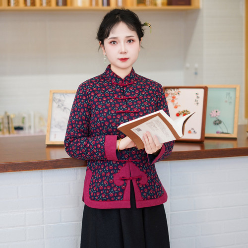 筠雅中国风冬季新款唐装加厚旗袍小棉袄显瘦夹棉保暖棉衣女25J472