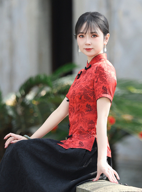 筠雅夏季新款唐装女中国风改良上衣收腰百搭质感新中式女装24R536