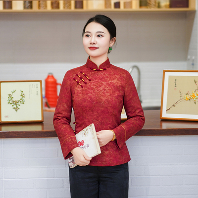 筠雅冬季新款唐装加厚红色旗袍小棉袄中国风夹棉保暖棉衣女26Y010