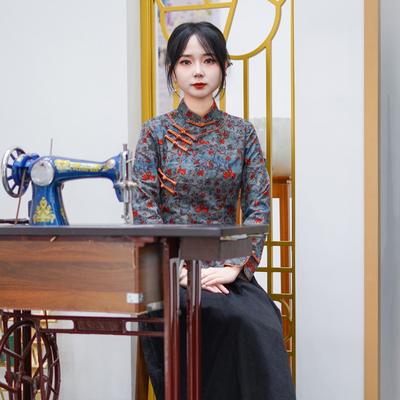 筠雅春季新款新中式复古显瘦旗袍式上衣时尚气质唐装上衣女25J038