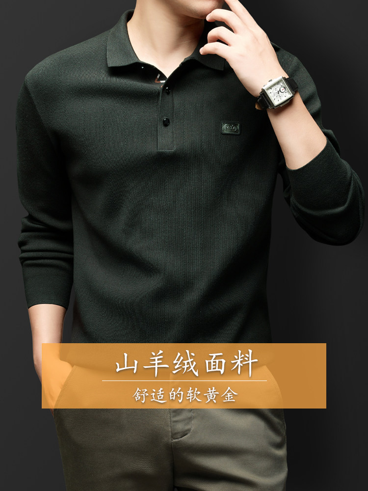 经典Polo衫长袖翻领套头衫秋冬暖新款商务休闲底裤衬衫毛衣,男装,Polo衫,淘宝优惠券,粉丝福利购,淘宝优惠卷