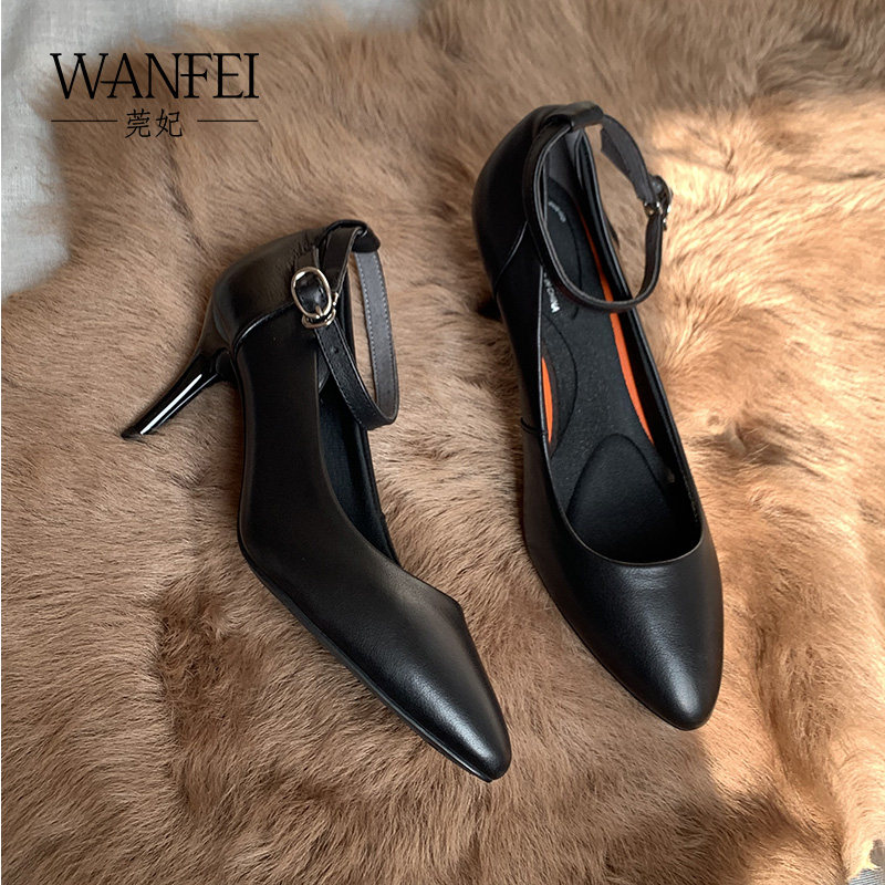 不掉跟单鞋真皮黑色一字带7CM高跟软皮尖头细跟工作鞋OL工装鞋女在类目 女鞋, 低帮鞋中 - 来自Buy2taobao.com提供专业的淘宝代购服务