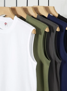 爆款220克纯棉圆领背心男夏季男士运动宽松外穿无袖T恤衫