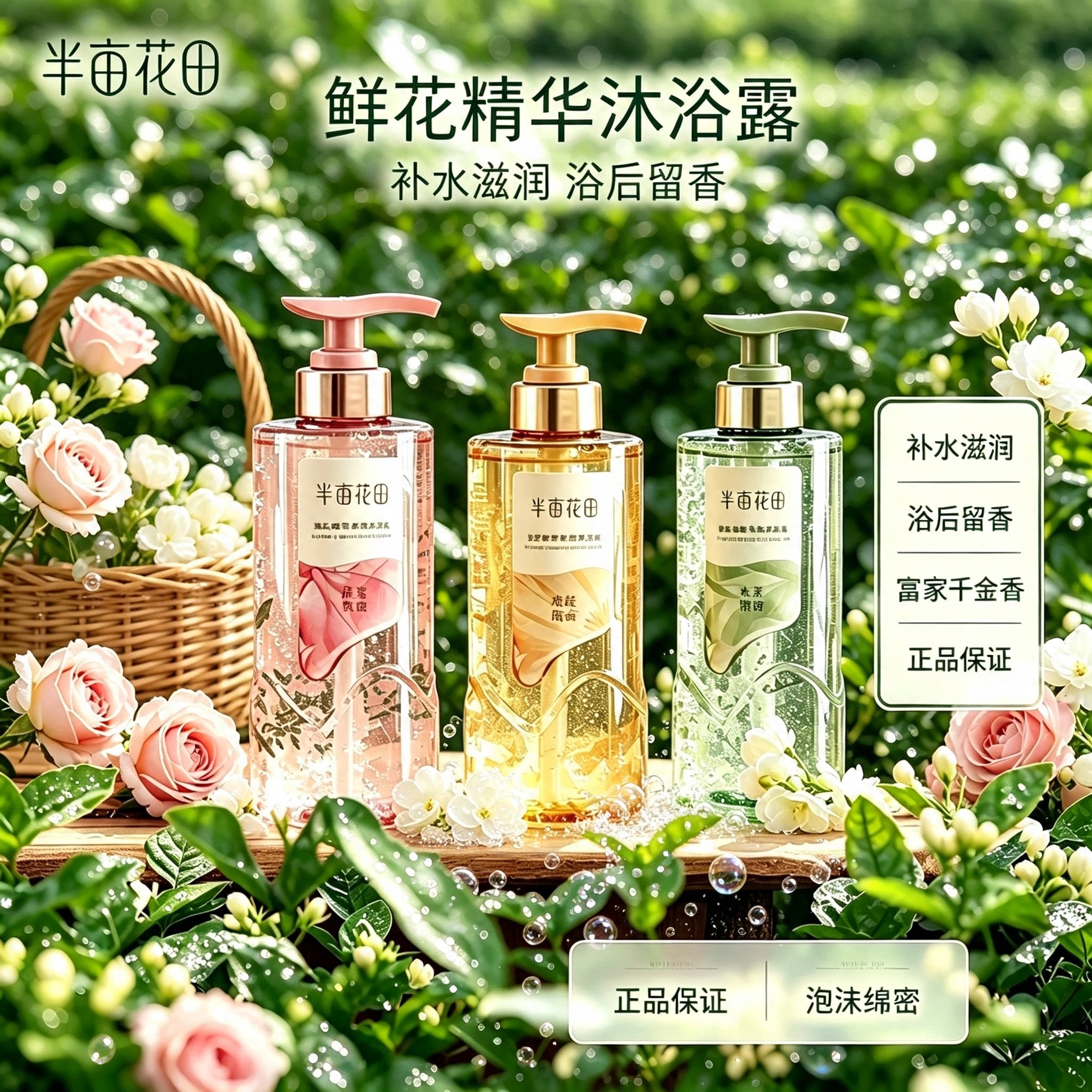 半亩花田沐浴露鲜花瓣香氛柔滑氨基酸精华水茉莱茵女正品热巴同款