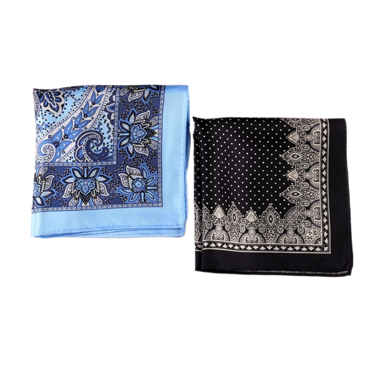 尖货外贸出口真丝印花男士西服衬衫口袋小方巾桑蚕丝胸巾蓝色花纹