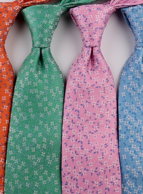 尖货出口外贸余单欧美真丝男士商务正装7.5CM粉色橙色小碎花领带