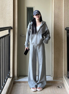 高级感运动服套装女春秋冬欧货休闲灰色卫衣加绒两件套小香风减龄