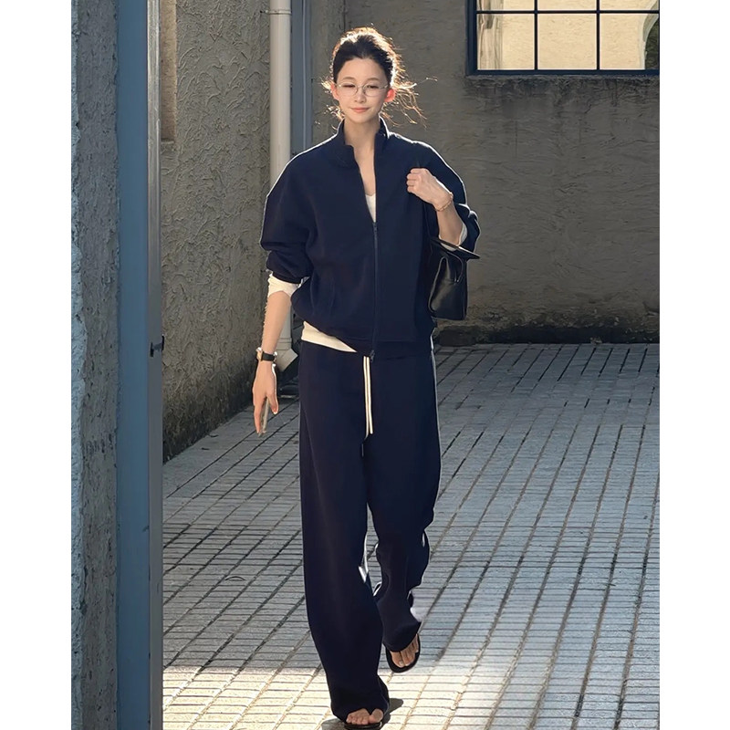 高级感运动服套装女春秋欧货休闲显瘦蓝色卫衣两件套小香风减龄潮,女装/女士精品,时尚套装,淘宝优惠券,粉丝福利购,淘宝优惠卷