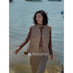 BUWANJUST 高定满分厚织亚麻微挺阔立领老钱风马甲B2331 理查德