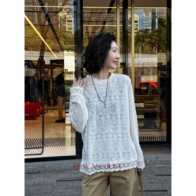 BUWANJUST高品定制蕾丝拼接花边早春套头宽松百搭上衣B2606