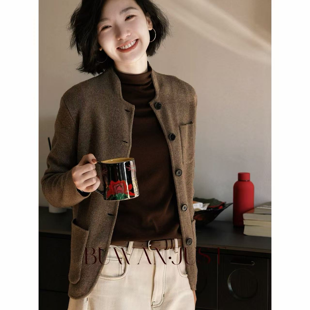 BUWANJUST【埃斯特庄园】高定绵羊毛亲肤老钱感立领外套 B2188