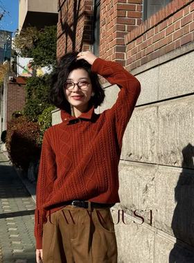 BUWANJUST【围炉听雪】高定满分绵羊毛双股绞花立领套头毛衣B2368