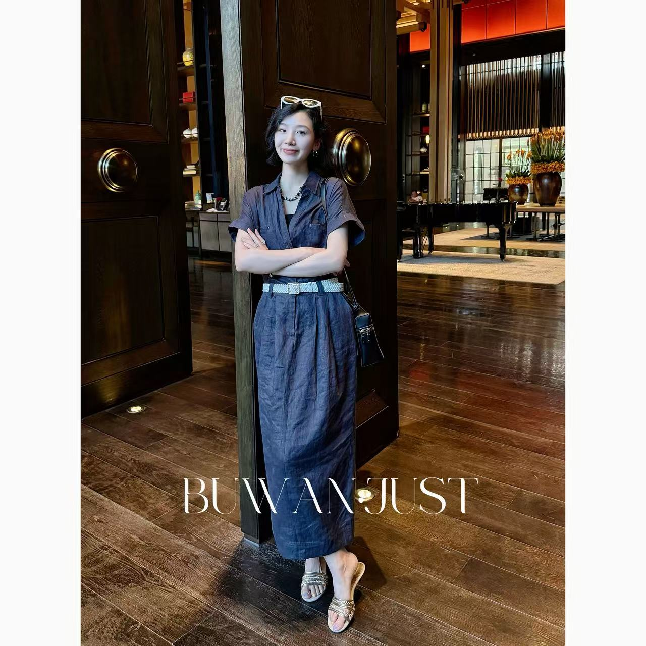 BUWANJUST 【高智优雅】满分亚麻设计感老钱风配腰带连衣裙 B1881,女装/女士精品,连衣裙,淘宝优惠券,粉丝福利购,淘宝优惠卷