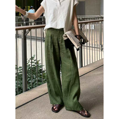 BUWANJUST 【腰带麻裤】高品满分亚麻配腰带气质感直筒裤 B1710