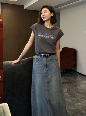 BUWANJUST【牛仔半裙】夏设计感开叉土耳其进口面料牛仔半裙T009