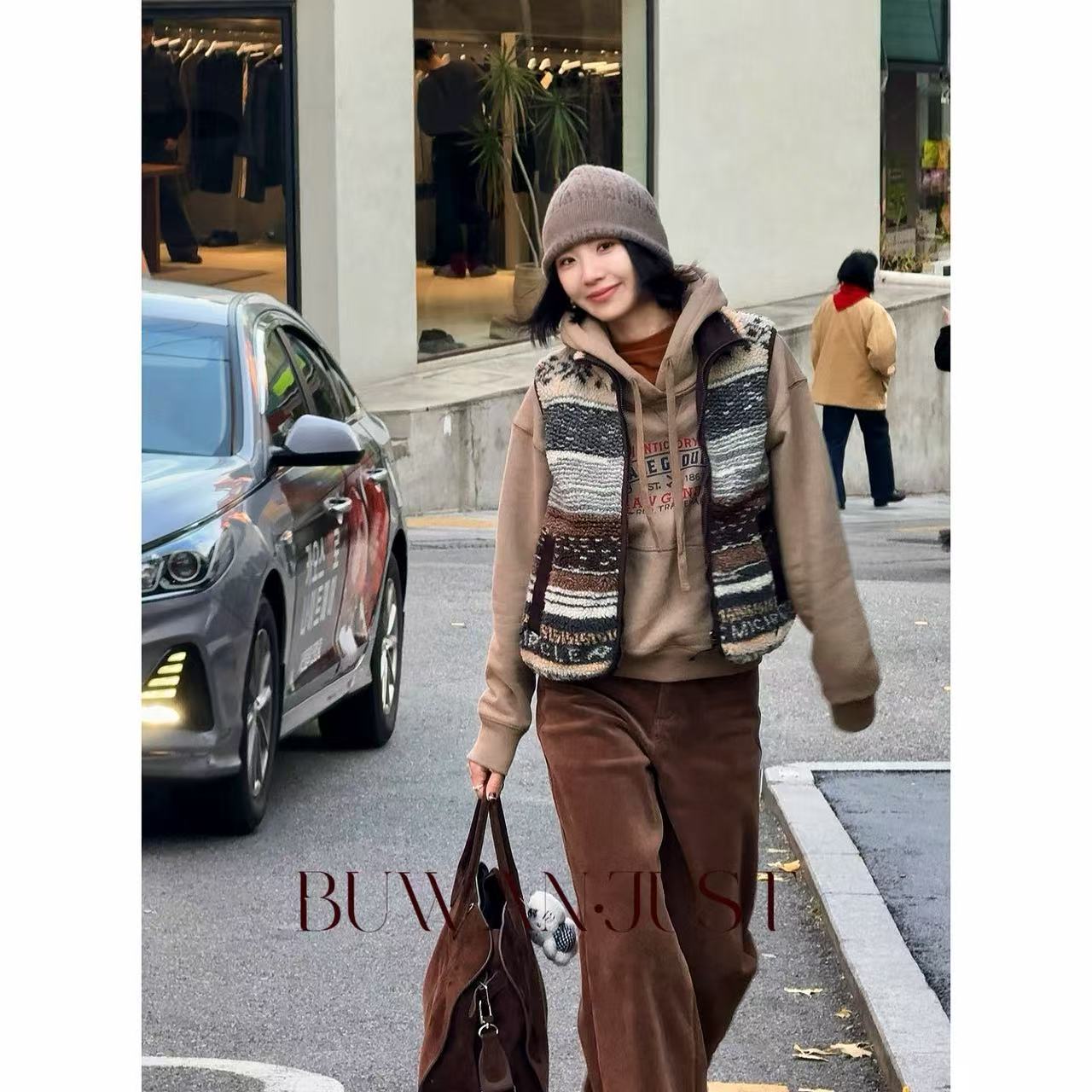 BUWANJUST 高品定制费尔岛复古羊羔毛双面穿百搭腔调感马甲 B2357