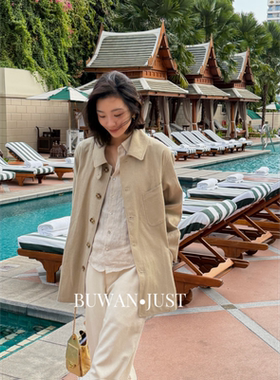BUWANJUST高定亚麻匹马棉日式斗篷设计感短款风衣B2347