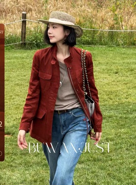 BUWANJUST 高品定制满分亚麻细节满满工装风可收腰拉链外套 B1305
