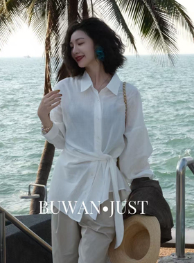 BUWANJUST【美人骨】高品定制天丝麻爽感透气飘逸感系带衬衫B2710