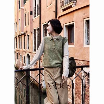 BUWANJUST高品定制满分绵羊毛小翻领花纱高级感背心B2135