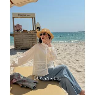 B2610 高定精梳长绒棉刺绣提花小花苞领衬衫 BUWANJUST 法式