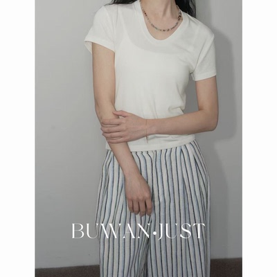 BUWANJUST【2025面膜T】软糯亲肤鹅蛋领莱赛尔醋纤小羊羊T恤B1599