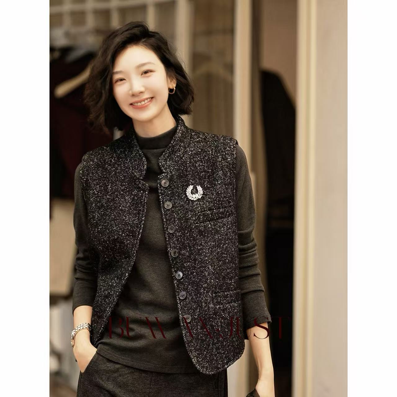 BUWANJUST【高阶 时间旅人】高定加厚羊毛混纺质感百搭马甲B2223