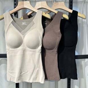 正版8803石墨烯保暖背心女胸垫一体修身显瘦打底内搭发热上衣8805