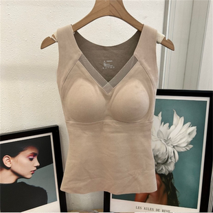 8803秋冬石墨烯保暖背心免穿文胸美背固定无钢圈打底上衣女V领潮