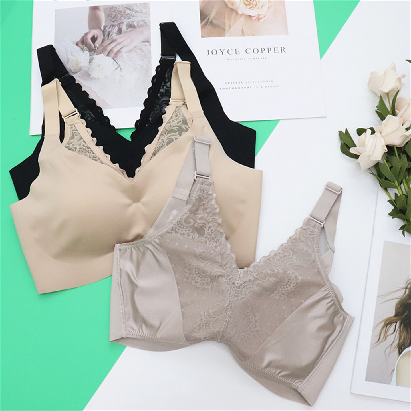 美背内衣女无钢圈小胸聚拢睡眠文胸蕾丝运动吊带背心式无痕胸罩夏