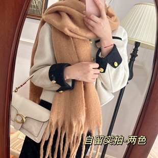 za家欧美加厚保暖围巾日系纯色男女情侣围脖抗寒百搭学生外贸秋冬