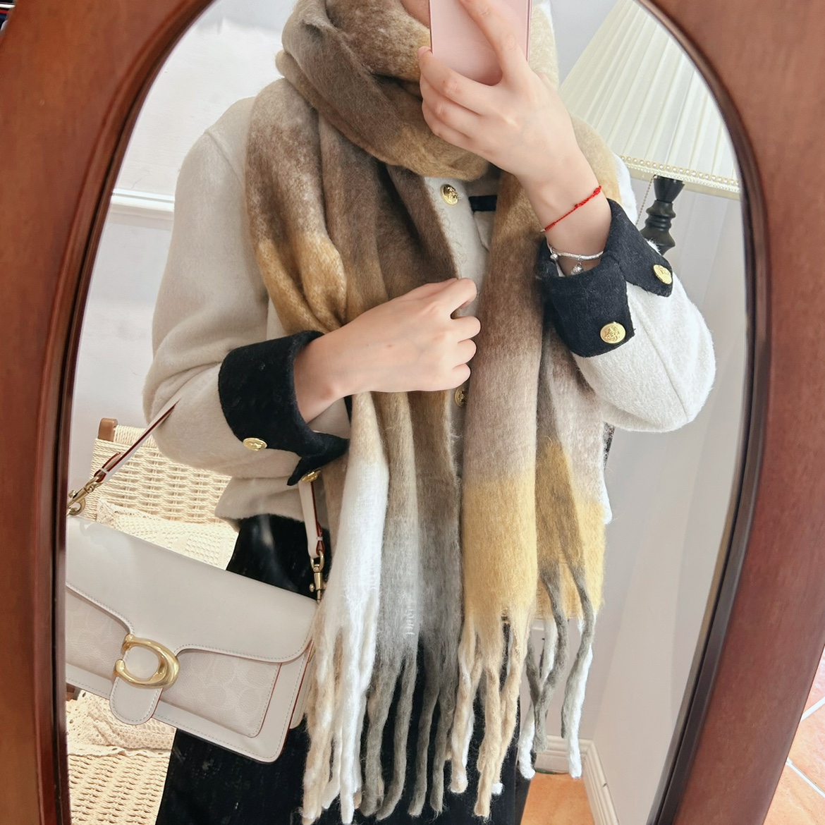 ZA渐变色围巾秋冬保暖大格子马海毛欧美围脖拼色杨超越同款百搭