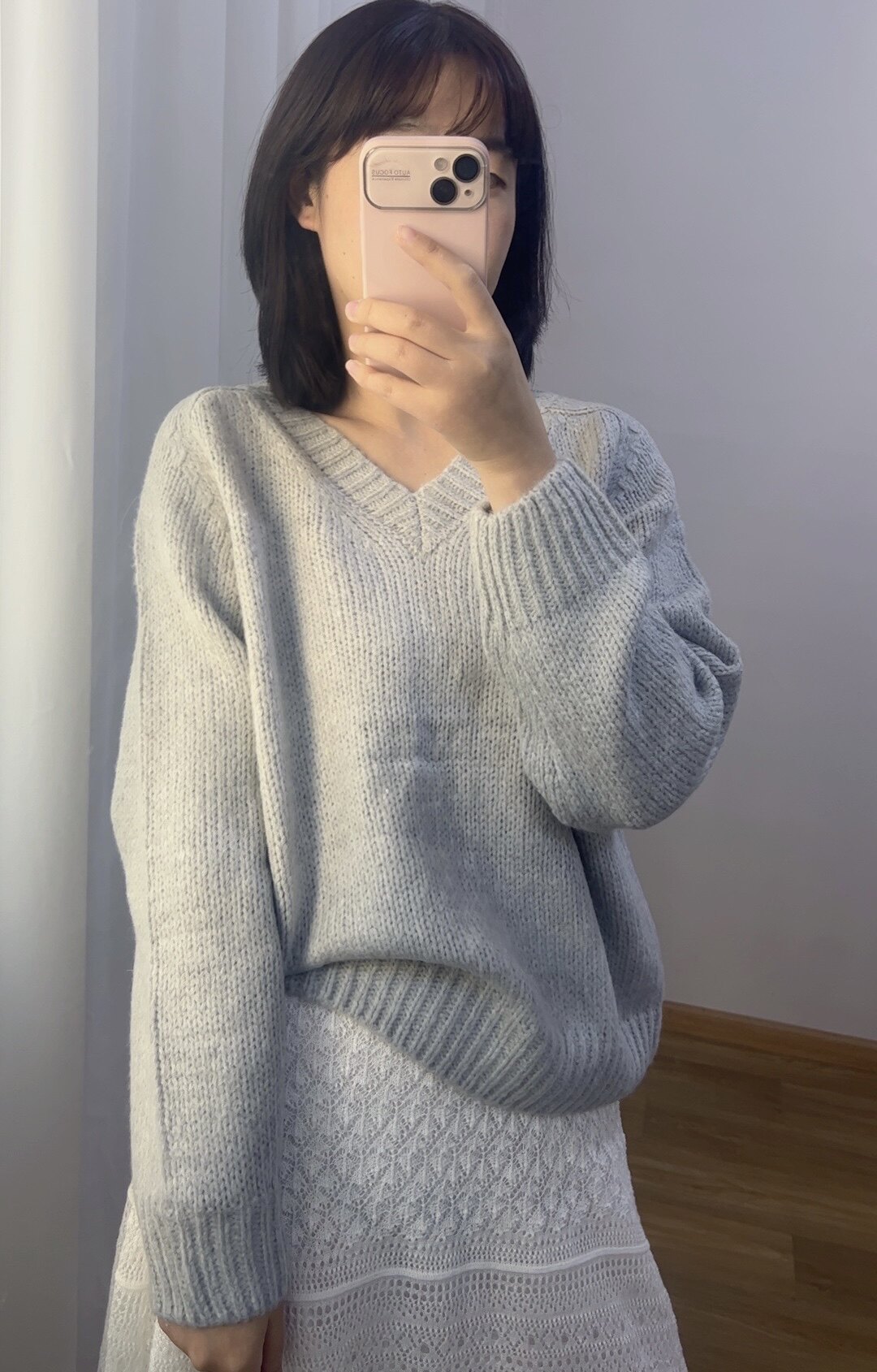 韩货档口V领纯色蓝灰色内搭长袖羊毛基础款百搭针织衫马海毛毛衣