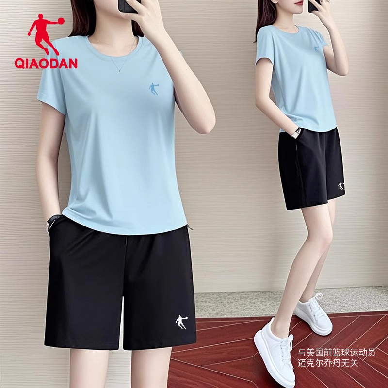 乔丹运动套装女2025新款速干宽松休闲跑步羽毛球服夏薄款两件套女