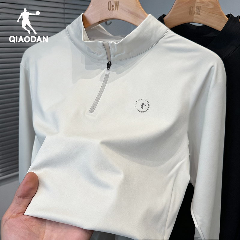 乔丹加绒速干长袖大码运动上衣健身立领半拉链打底衫跑步长袖t恤