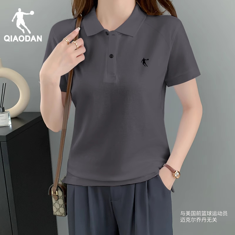 乔丹短袖T恤女夏季polo衫短款工作服透气大码半袖运动服休闲上衣
