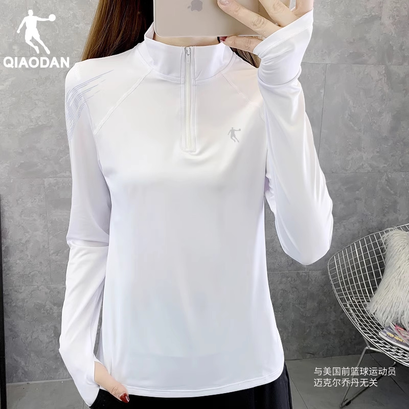 乔丹速干长袖女加绒保暖半拉链瑜伽健身上衣大码跑步T恤训练服女