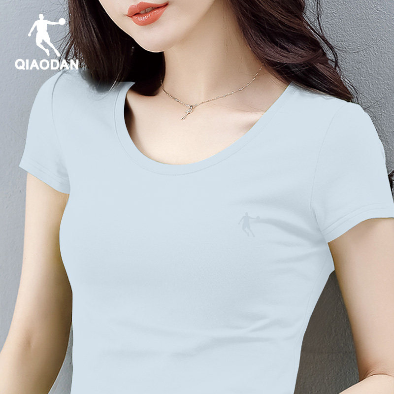 乔丹短袖t恤女休闲风圆领透气健身套头宽松型运动服跑步纯色女装