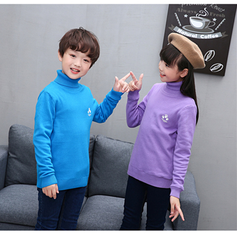 快活龙高领儿童加绒毛衣男童女童秋冬亲子装纯色棉套头针织打底衫