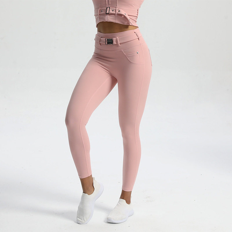 BOMBSHELL高腰蜜桃瑜伽长裤紧身收腹高弹提臀跑步健身长裤带腰带