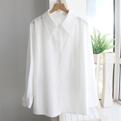 白色衬衫女2024春秋新款韩版设计感小众衬衣中长款洋气时尚上衣