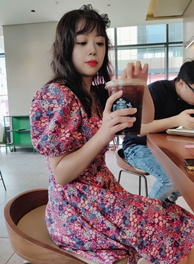 MRV小个子穿搭140145小个子清新碎花连衣裙甜美XSXXS粉红色