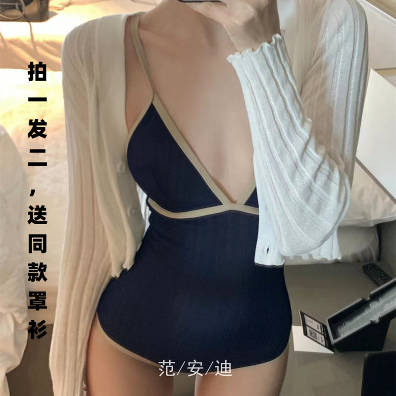韩国ins小红书网红同款拍下带罩衫简约聚拢深V泡温泉小个子泳衣女