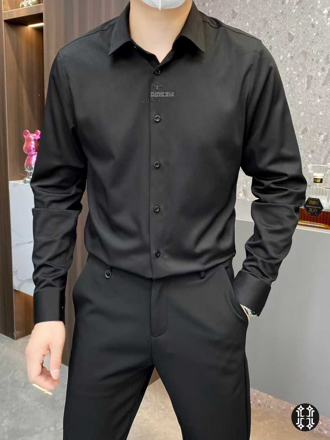 欧货潮牌高级感黑色衬衫男长袖新款免烫高端商务休闲男士正装衬衣