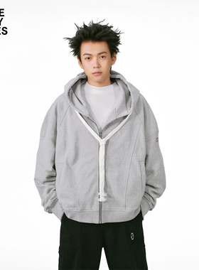 「SLM」明星同款拉链帽衫重磅纯棉灰色宽松大廓型连帽卫衣开衫