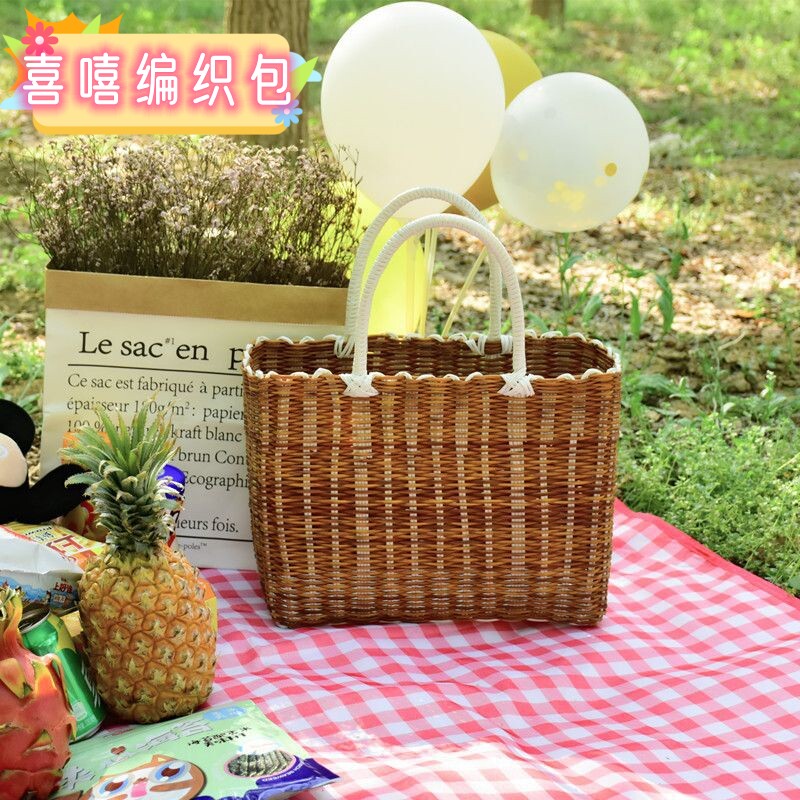 文艺范手工编织野餐拎篮买菜篮手提洗澡篮收纳筐网红同款礼品篮子
