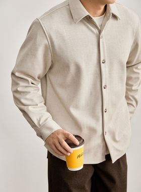LUUD 儒雅新贵磨毛毛呢翻领衬衫男春保暖老钱定制树脂扣翻领衬衣