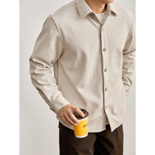 LUUD 男春保暖老钱定制树脂扣翻领衬衣 儒雅新贵磨毛毛呢翻领衬衫