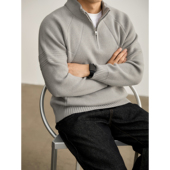 LUUD 毛衣 秋冬重磅810克分割纹理拼接插肩袖 男士 半拉链立领针织衫