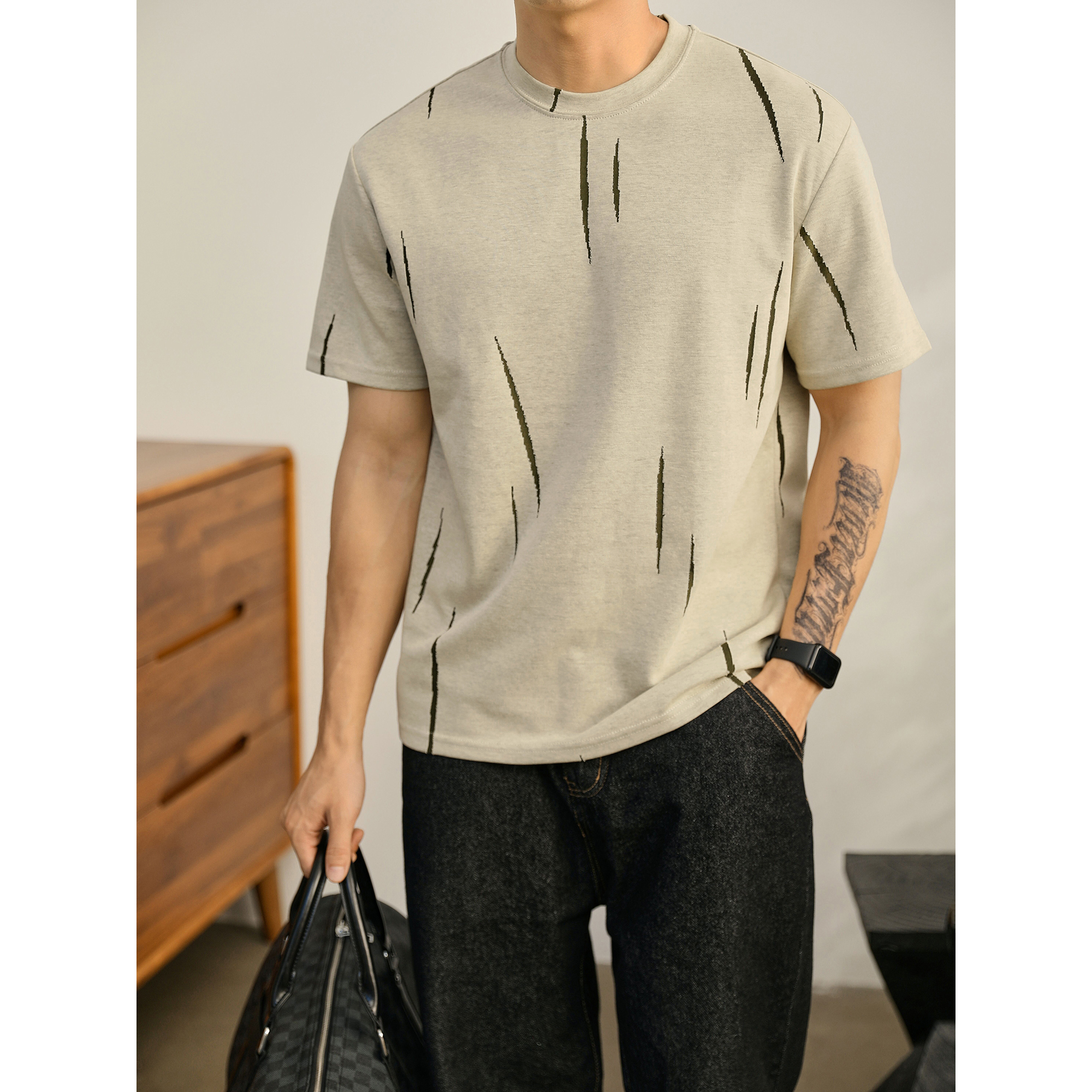 LUUD 不规则刮烂裂纹冰感丝T恤男士索罗娜冰感丝宽松双色勾痕短袖